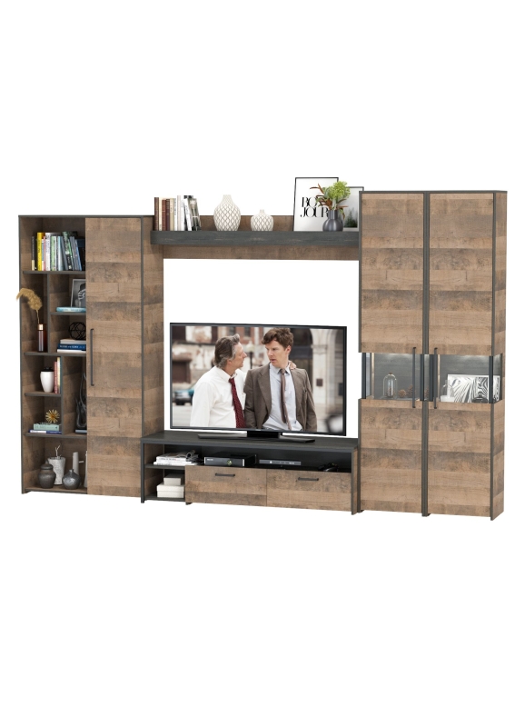 КР100 Трувор Гостиная 033, цвет дуб гранж песочный/интра, ШхГхВ 332,4х45,4х210 см., универсальная сборка