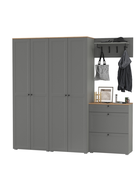 Остин Прихожая 29, цвет серый графит/дуб крафт золотой, ШхГхВ 240х54,3х229,6 см., универсальная сборка