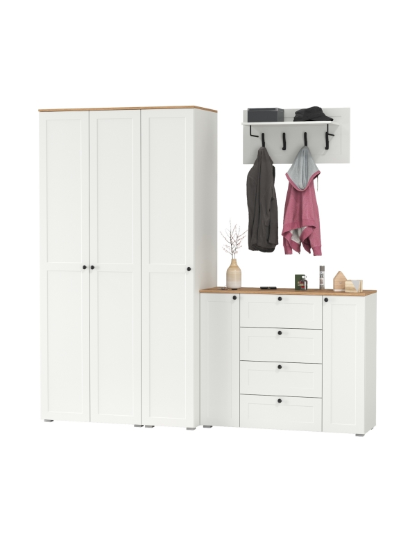 Остин Прихожая 39, цвет белый шагрень/дуб крафт золотой, ШхГхВ 240х54,3х229,6 см., универсальная сборка