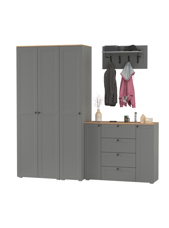 Остин Прихожая 39, цвет серый графит/дуб крафт золотой, ШхГхВ 240х54,3х229,6 см., универсальная сборка