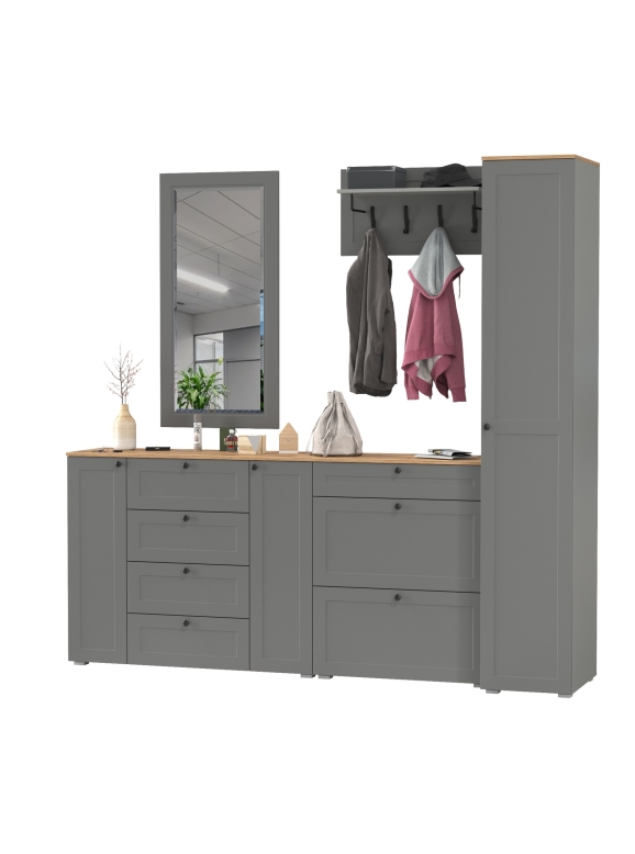 Остин Прихожая 57, цвет серый графит/дуб крафт золотой, ШхГхВ 240х54,3х229,6 см., универсальная сборка