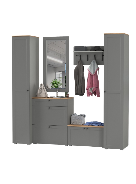 Остин Прихожая 46, цвет серый графит/дуб крафт золотой, ШхГхВ 240х54,3х229,6 см., универсальная сборка