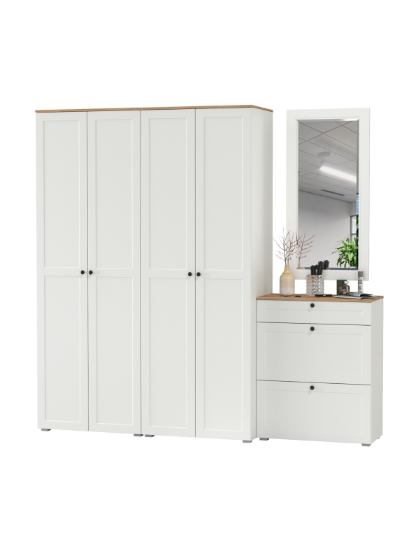 Остин Прихожая 28, цвет белый шагрень/дуб крафт золотой, ШхГхВ 240х54,3х229,6 см., универсальная сборка