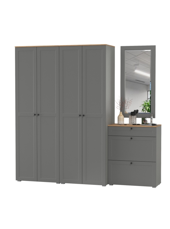 Остин Прихожая 28, цвет серый графит/дуб крафт золотой, ШхГхВ 240х54,3х229,6 см., универсальная сборка