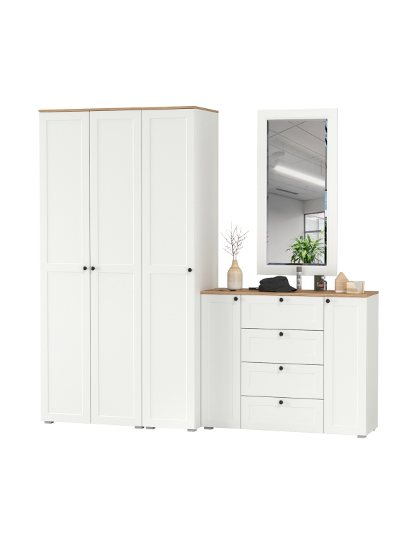 Остин Прихожая 38, цвет белый шагрень/дуб крафт золотой, ШхГхВ 240х54,3х229,6 см., универсальная сборка