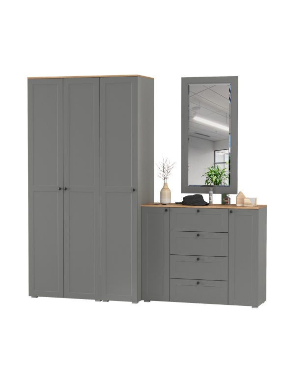 Остин Прихожая 38, цвет серый графит/дуб крафт золотой, ШхГхВ 240х54,3х229,6 см., универсальная сборка