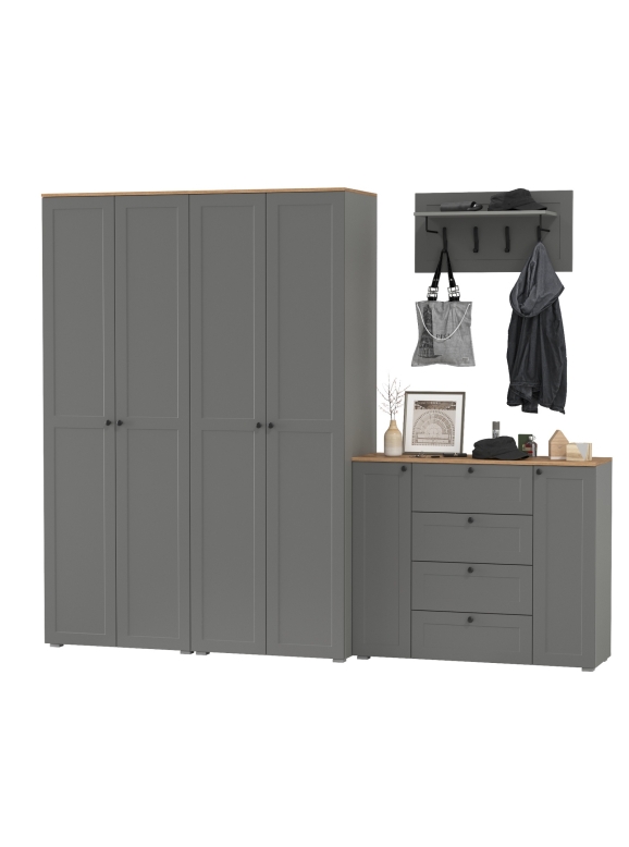 Остин Прихожая 27, цвет серый графит/дуб крафт золотой, ШхГхВ 280х54,3х229,6 см., универсальная сборка