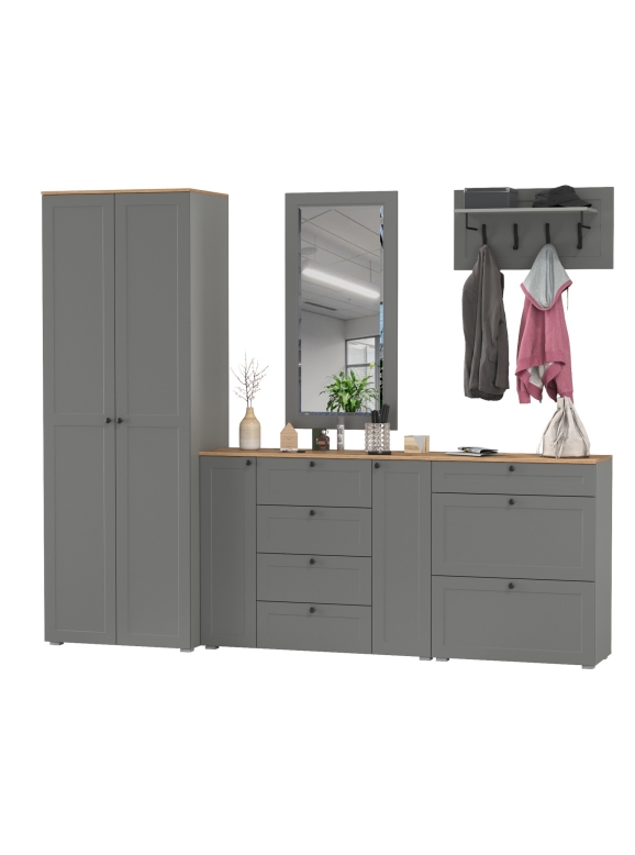 Остин Прихожая 59, цвет серый графит/дуб крафт золотой, ШхГхВ 280х54,3х229,6 см., универсальная сборка