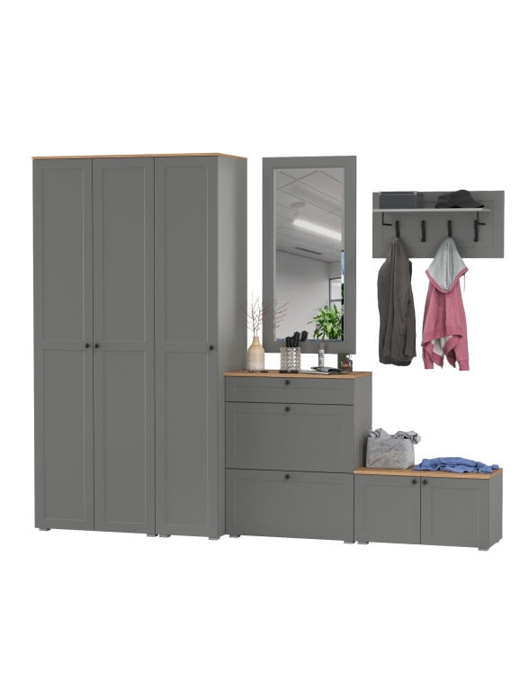 Остин Прихожая 49, цвет серый графит/дуб крафт золотой, ШхГхВ 280х54,3х229,6 см., универсальная сборка