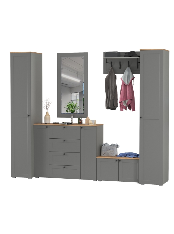 Остин Прихожая 52, цвет серый графит/дуб крафт золотой, ШхГхВ 280х54,3х229,6 см., универсальная сборка