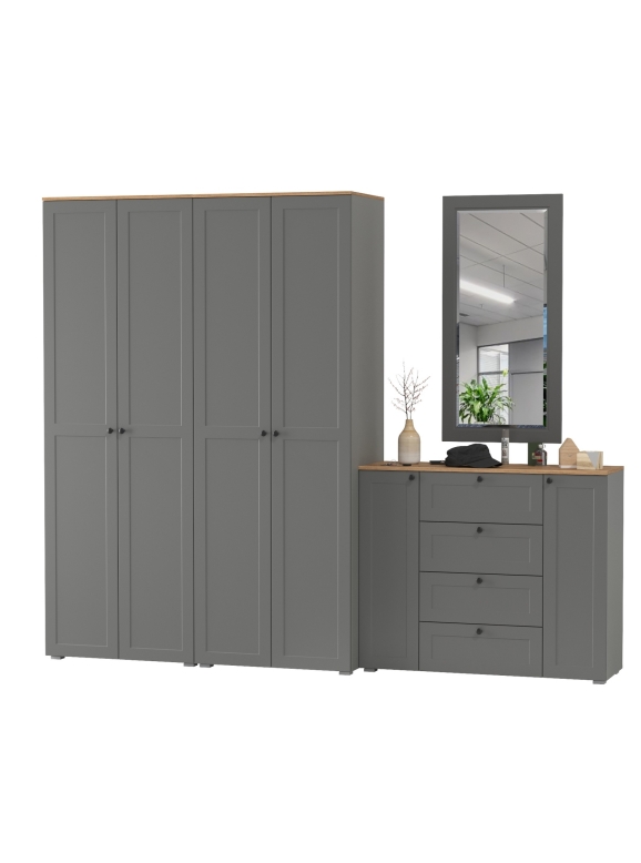 Остин Прихожая 26, цвет серый графит/дуб крафт золотой, ШхГхВ 280х54,3х229,6 см., универсальная сборка