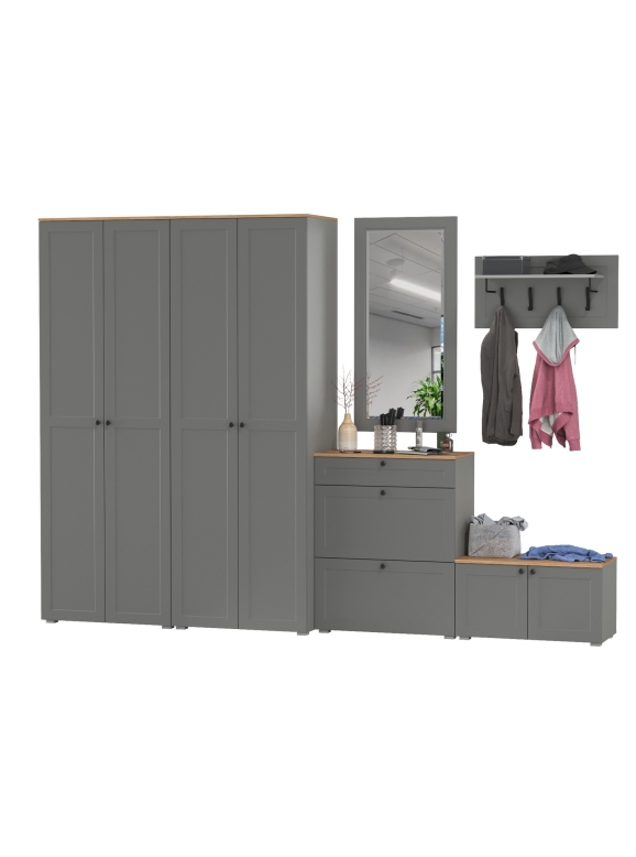 Остин Прихожая 48, цвет серый графит/дуб крафт золотой, ШхГхВ 320х54,3х229,6 см., универсальная сборка