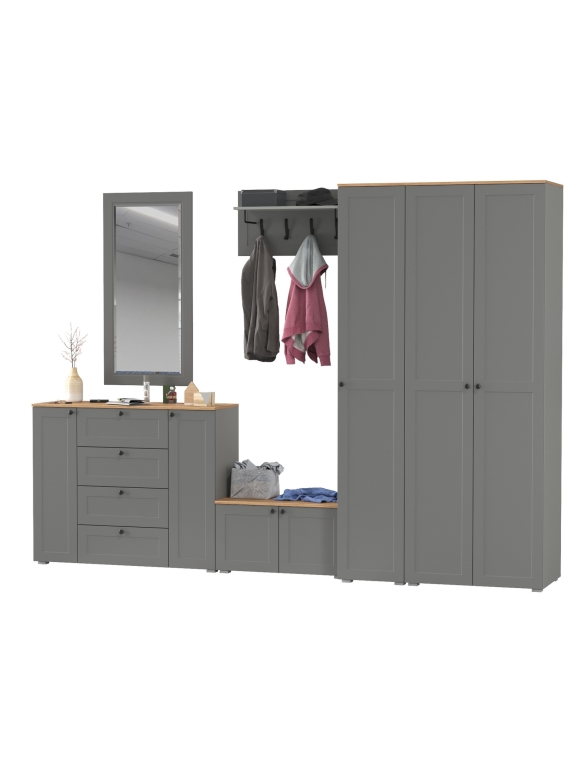 Остин Прихожая 55, цвет серый графит/дуб крафт золотой, ШхГхВ 320х54,3х229,6 см., универсальная сборка