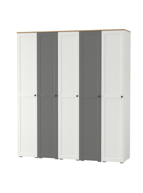 Остин 13.225 Шкаф-пенал 5 шт., цвет белый шагрень/серый графит/дуб крафт золотой, ШхГхВ 200х54,3х229,6 см., универсальная сборка