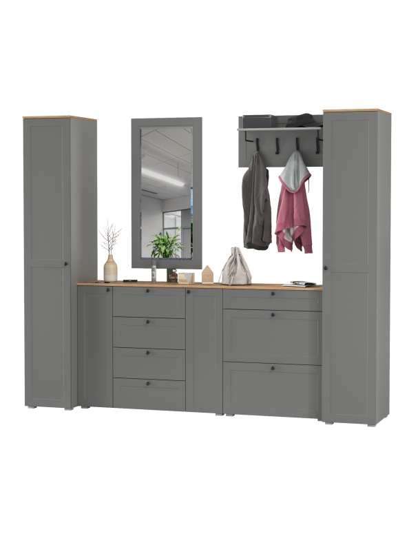 Остин Прихожая 58, цвет серый графит/дуб крафт золотой, ШхГхВ 280х54,3х229,6 см., универсальная сборка