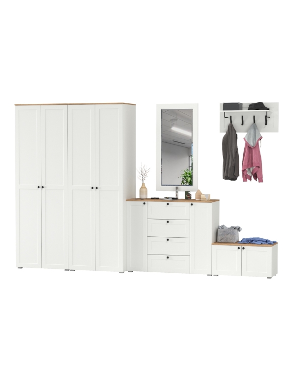 Остин Прихожая 54, цвет белый шагрень/дуб крафт золотой, ШхГхВ 360х54,3х229,6 см., универсальная сборка