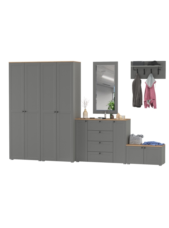 Остин Прихожая 54, цвет серый графит/дуб крафт золотой, ШхГхВ 360х54,3х229,6 см., универсальная сборка