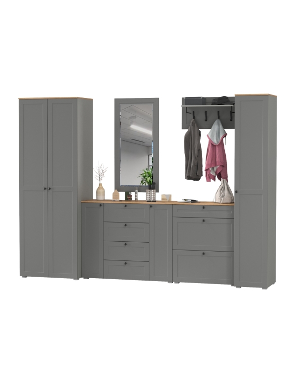 Остин Прихожая 61, цвет серый графит/дуб крафт золотой, ШхГхВ 320х54,3х229,6 см., универсальная сборка