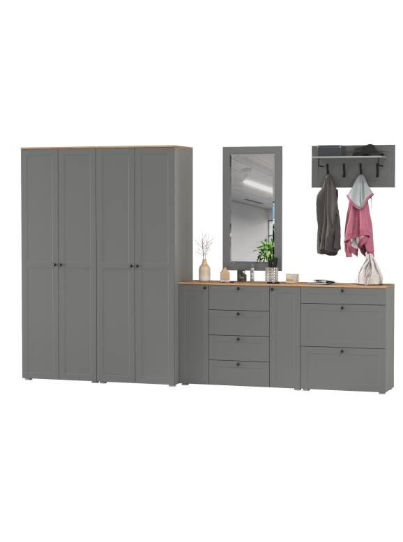 Остин Прихожая 60, цвет серый графит/дуб крафт золотой, ШхГхВ 360х54,3х229,6 см., универсальная сборка