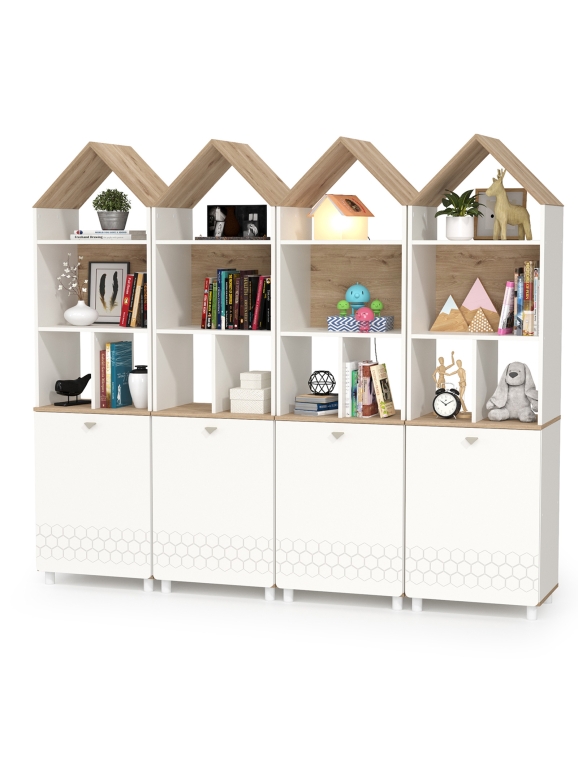 Эйп 13.14 Стеллаж + 13.14 Стеллаж + 13.14 Стеллаж + 13.14 Стеллаж, цвет белый/дуб белый, ШхГхВ 212х41,5х183,8 см., универсальная сборка