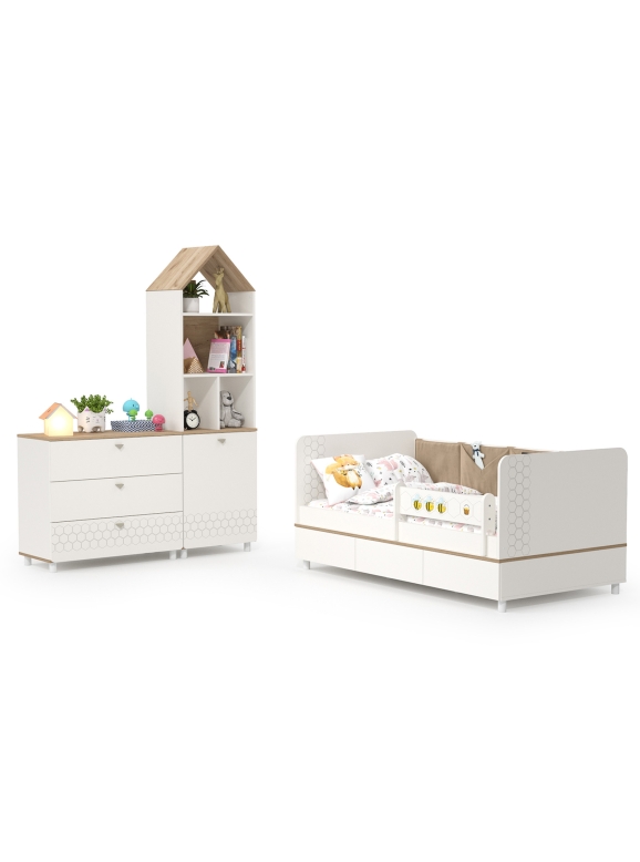 Эйп Детская № 3, цвет белый/дуб белый, сп. м. 800х1600 мм., б/м, основание есть, максимальная нагрузка 80 кг., рекомендуемая высота матраса 120 мм.