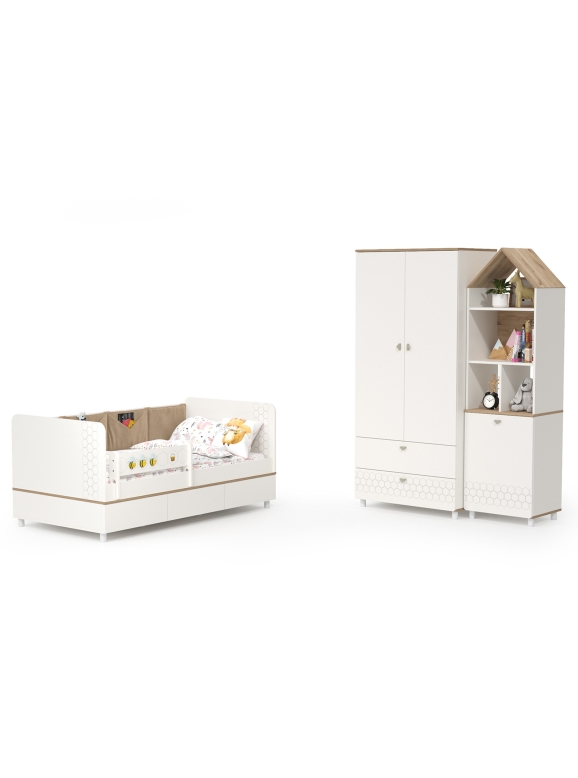 Эйп Детская № 5, цвет белый/дуб белый, сп. м. 800х1600 мм., б/м, основание есть, максимальная нагрузка 80 кг., рекомендуемая высота матраса 120 мм.