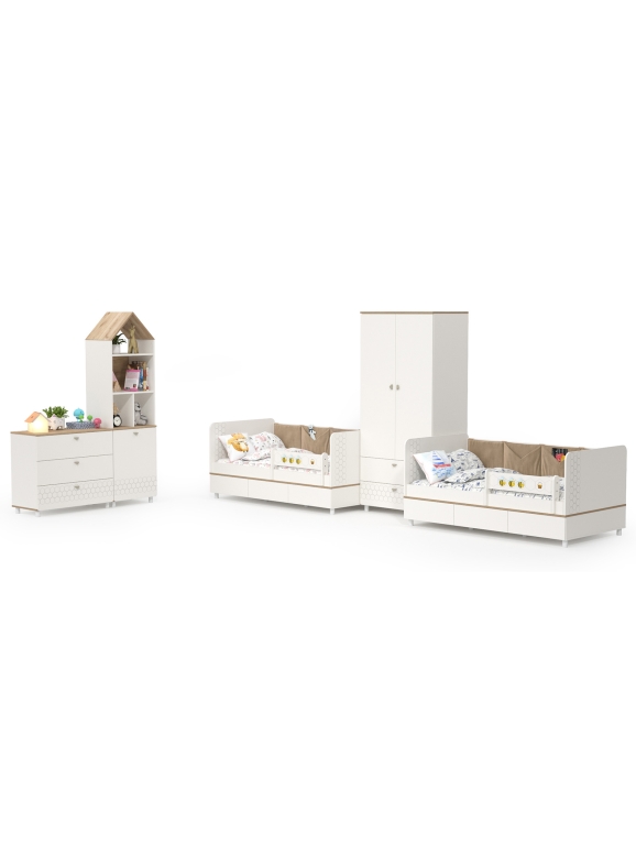 Эйп Детская № 7, цвет белый/дуб белый, 2 х сп. м. 800х1600 мм., б/м, основание есть, макс. нагрузка 80 кг., рекомендуемая высота матраса 120 мм.