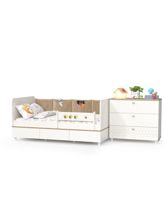 Эйп 11.40 Кровать + 13.322 Комод, цвет белый/дуб белый, сп. м. 800х1600 мм., б/м, основание есть, макс. нагрузка 80 кг., рек. выс. матр. 120 мм.