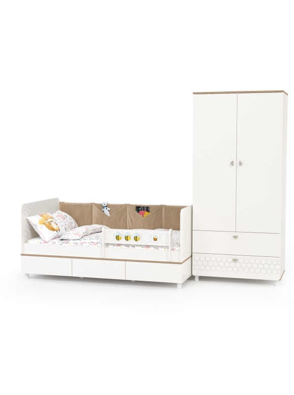 Эйп 11.40 Кровать + 13.334 Шкаф, цвет белый/дуб белый, сп. м. 800х1600 мм., б/м, основание есть, макс. нагрузка 80 кг., рек. выс. матр. 120 мм.