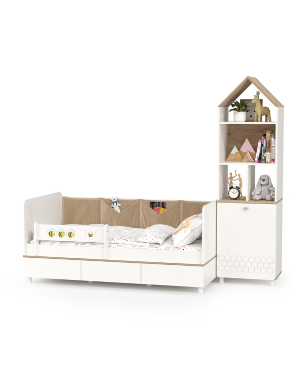 Эйп 11.40 Кровать + 13.14 Стеллаж, цвет белый/дуб белый, сп. м. 800х1600 мм., б/м, основание есть, макс. нагрузка 80 кг., рек. выс. матр. 120 мм.