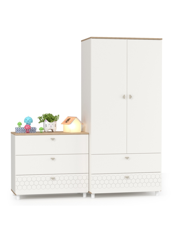 Эйп 13.334 Шкаф для одежды + 13.322 Комод , цвет белый/дуб белый, ШхГхВ 170х51,1х183,8 см., универсальная сборка