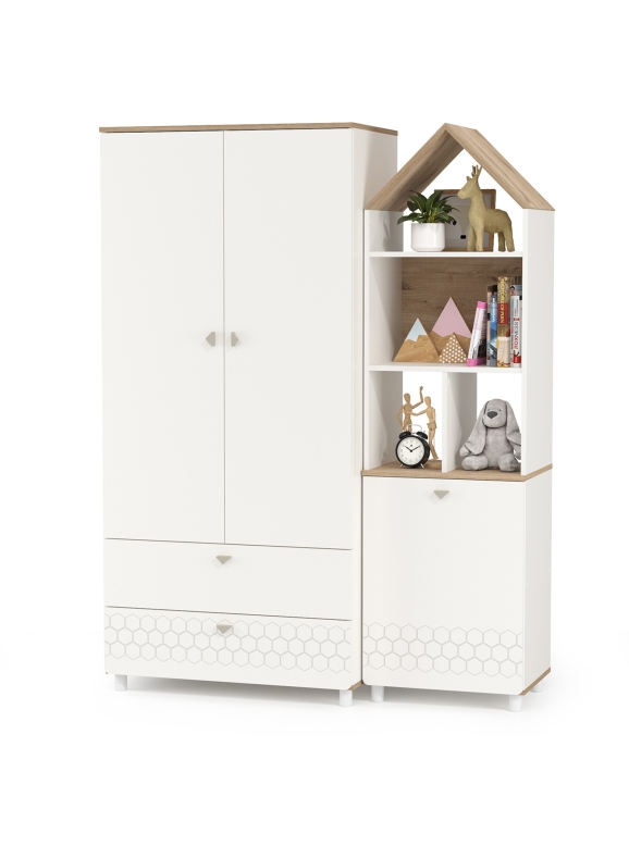 Эйп 13.334 Шкаф для одежды + 13.14 Стеллаж, цвет белый/дуб белый, ШхГхВ 138х51,1х183,8 см., универсальная сборка