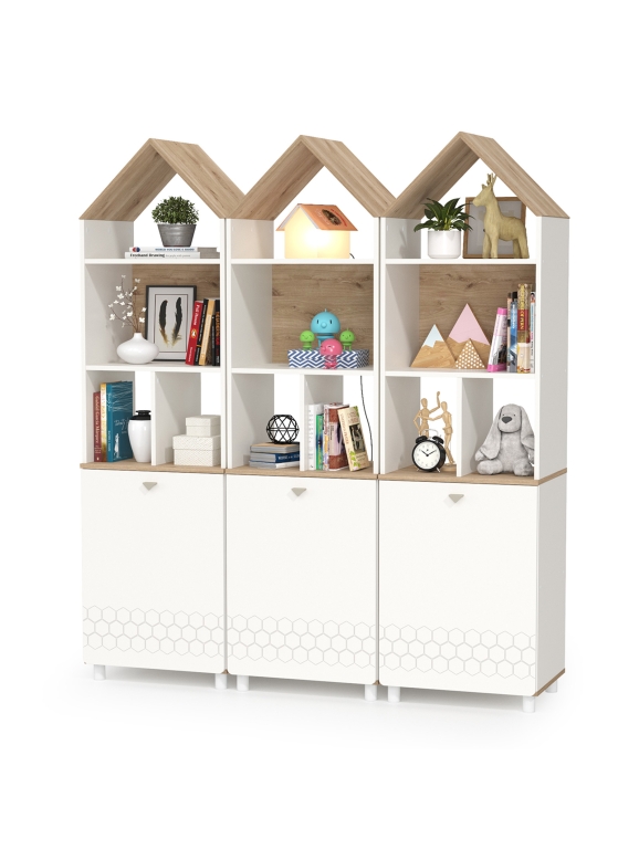 Эйп 13.14 Стеллаж + 13.14 Стеллаж + 13.14 Стеллаж, цвет белый/дуб белый, ШхГхВ 159х41,5х183,8 см., универсальная сборка