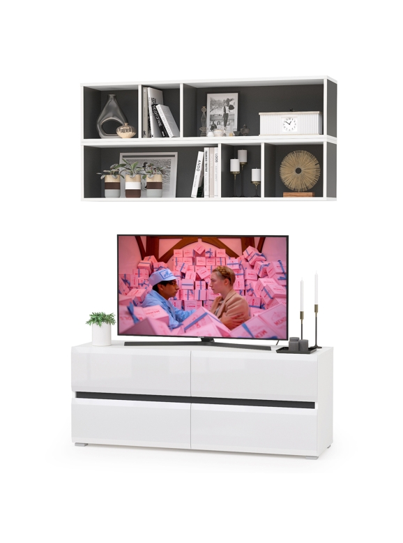 Сидней Комплектация № 003, цвет корпус белый/чёрный/фасады МДФ белый глянец, ШхГхВ 130х41,3х210 см., ниша для ТВ 129х41х95 см., универсальная сборка