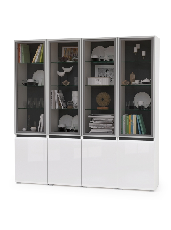 Сидней Комплектация № 018, цвет корпус: белый/чёрный/фасады: МДФ белый глянец, ШхГхВ 200х41,3х205,2 см., универсальная сборка