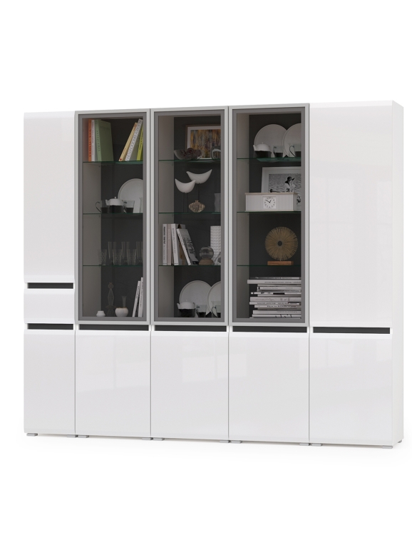 Сидней Комплектация № 020, цвет корпус: белый/чёрный/фасады: МДФ белый глянец, ШхГхВ 235х41,3х205,2 см., универсальная сборка