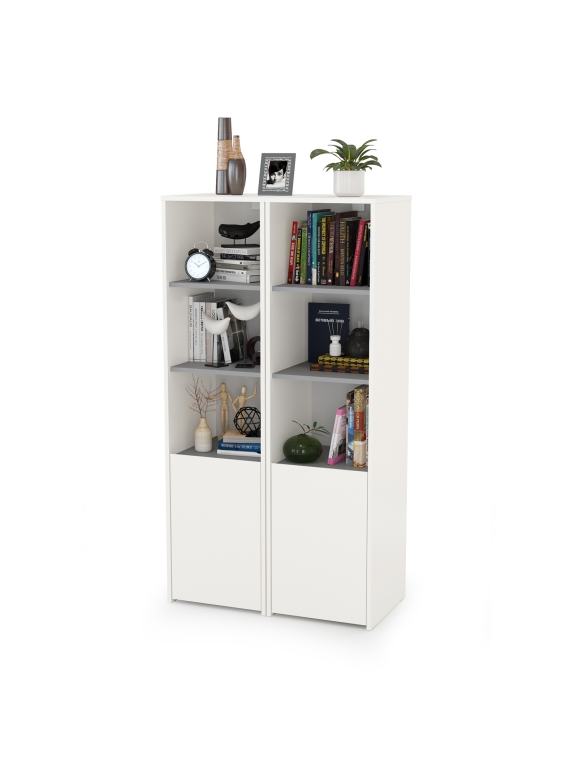 Торонто 13.13 Шкаф комбинированный + 13.13 Шкаф комбинированный, цвет белый шагрень/стальной серый, ШхГхВ 80х40,3х149,7 см., универсальная сборка