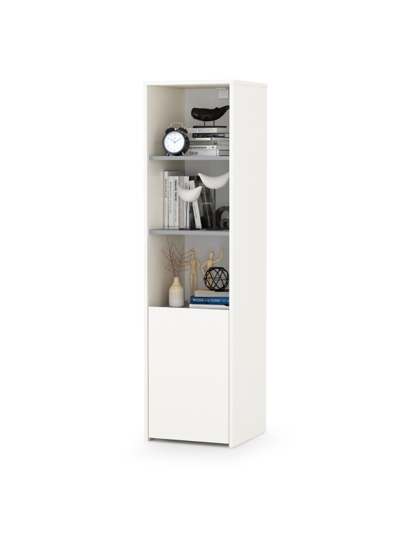 Торонто 13.13 Шкаф комбинированный, цвет белый шагрень/стальной серый, ШхГхВ 40х40,3х149,7 см., универсальная сборка