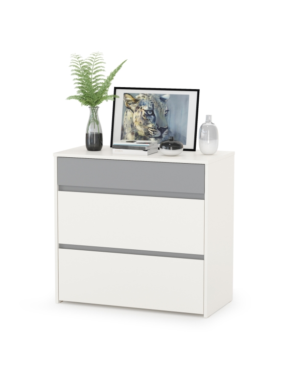 Торонто 13.321 Комод, цвет белый шагрень/стальной серый, ШхГхВ 80х40,3х75,3 см.