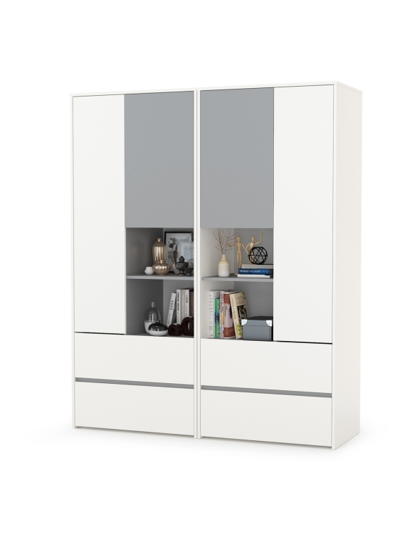 Торонто 13.333 Шкаф для одежды + 13.333 Шкаф для одежды, цвет белый шагрень/стальной серый, ШхГхВ 160х53х195,7 см., универсальная сборка