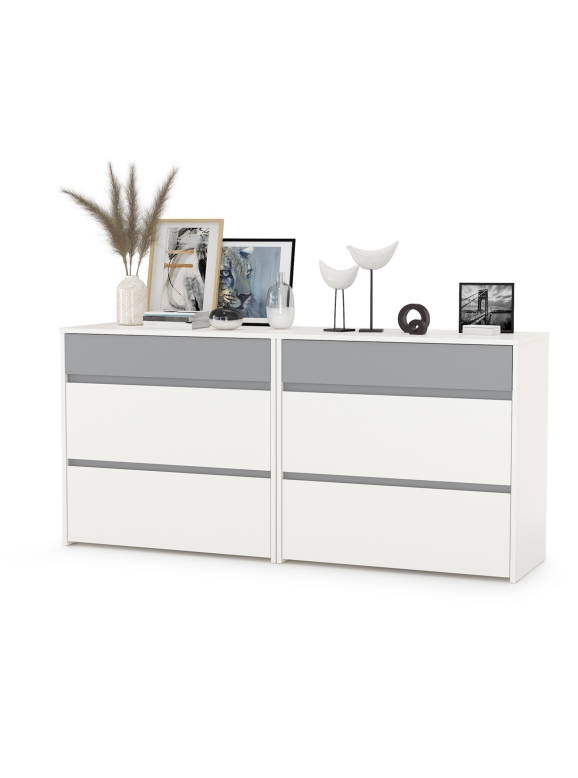 Торонто 13.321 Комод + 13.321 Комод, цвет белый шагрень/стальной серый, ШхГхВ 160х40,3х75,3 см.