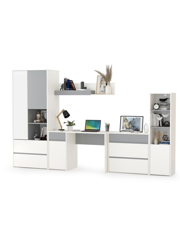 Торонто Компоновка № 01, цвет белый шагрень/стальной серый, ШхГхВ 320х53,1х195,7 см., универсальная сборка