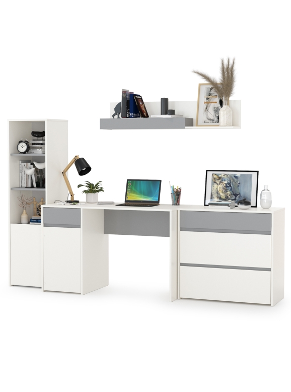 Торонто Компоновка № 02, цвет белый шагрень/стальной серый, ШхГхВ 240х53,1х149,7 см., универсальная сборка