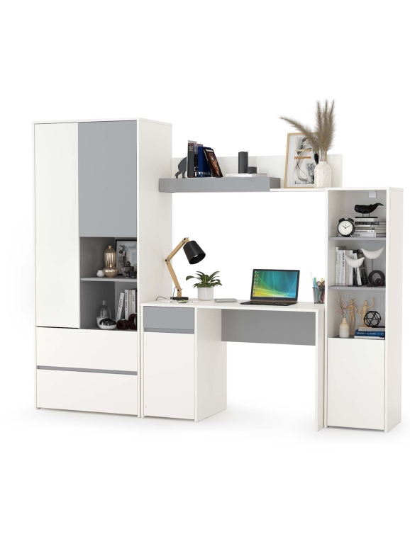 Торонто Компоновка № 04, цвет белый шагрень/стальной серый, ШхГхВ 240х53,1х195,7 см., универсальная сборка