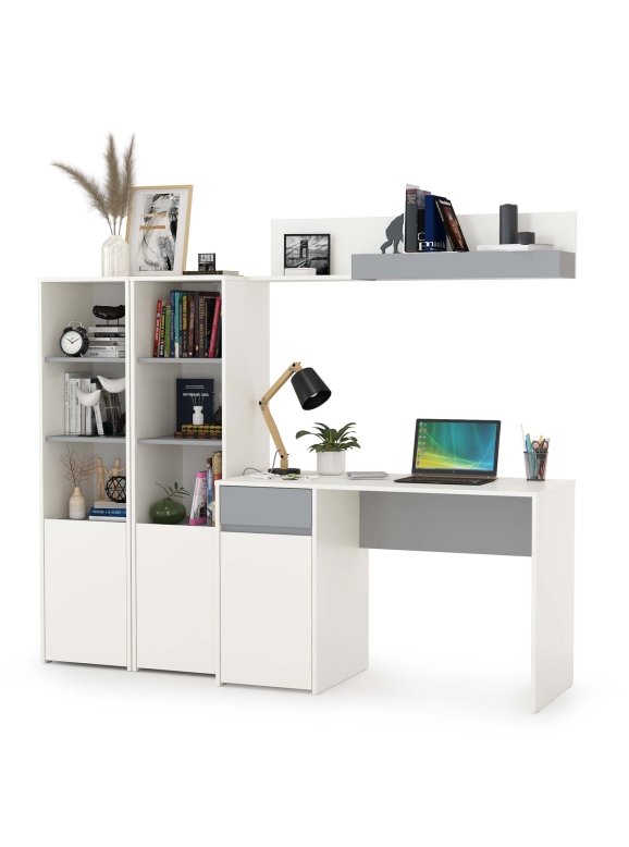 Торонто Компоновка № 06, цвет белый шагрень/стальной серый, ШхГхВ 200х53,1х149,7 см., универсальная сборка