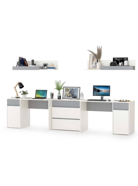 Торонто Компоновка № 10, цвет белый шагрень/стальной серый, ШхГхВ 320х53,1х150 см., универсальная сборка