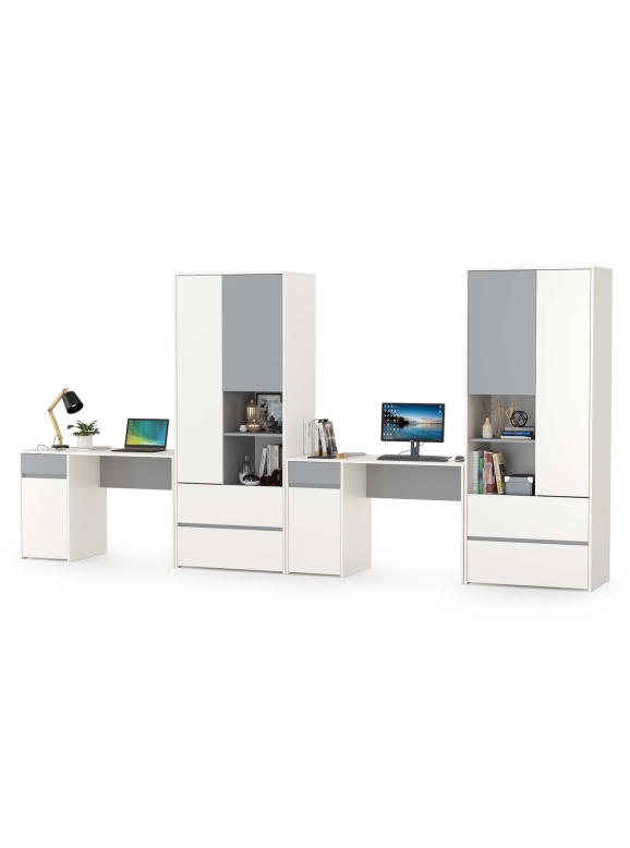 Торонто Компоновка № 11, цвет белый шагрень/стальной серый, ШхГхВ 400х53,1х195,7 см., универсальная сборка