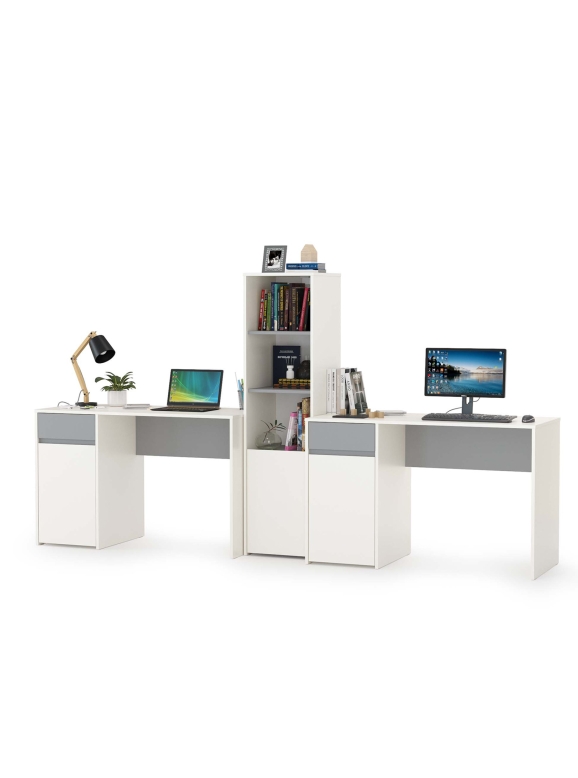 Торонто Компоновка № 15, цвет белый шагрень/стальной серый, ШхГхВ 280х53,1х149,7 см., универсальная сборка