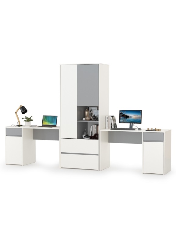 Торонто Компоновка № 17, цвет белый шагрень/стальной серый, ШхГхВ 320х53,1х195,7 см., универсальная сборка