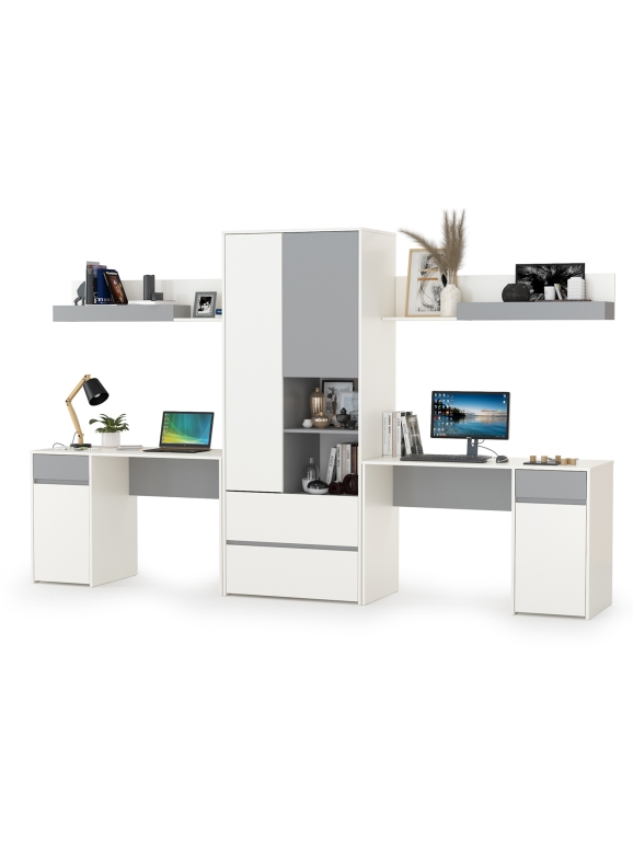 Торонто Компоновка № 18, цвет белый шагрень/стальной серый, ШхГхВ 320х53,1х195,7 см., универсальная сборка